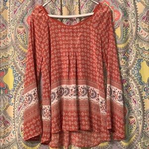 Bell sleeve orange and blue tunic